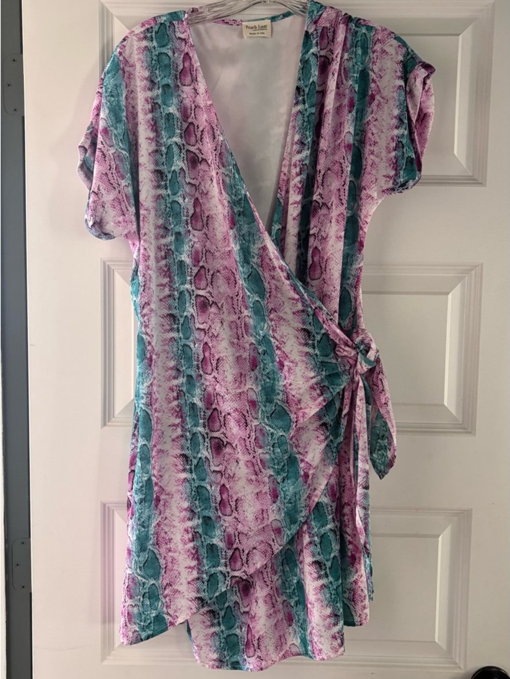 Peach Love California Teal & Lavender Snake-Print Dress Top